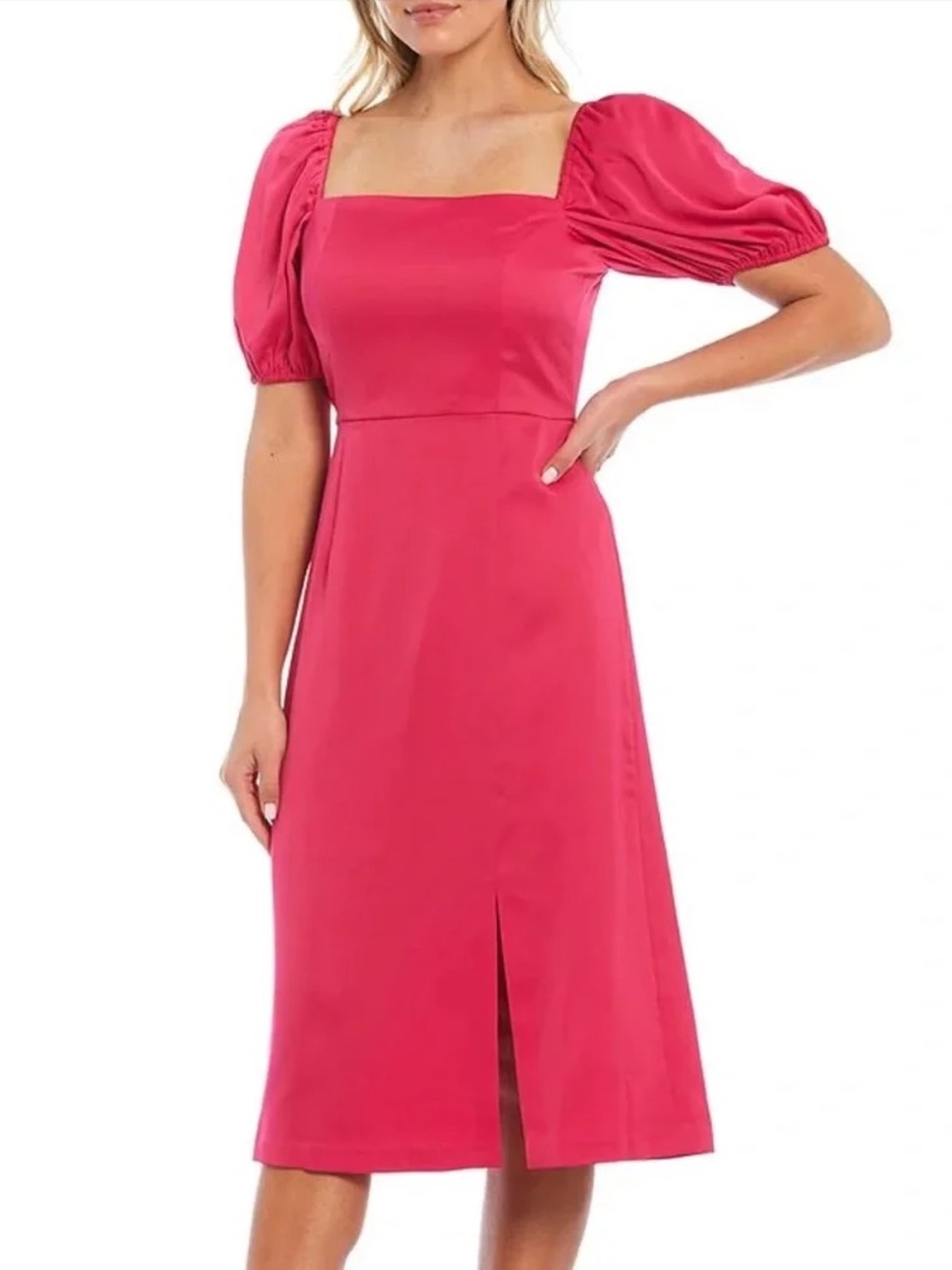 NWT - Sachin + Babi Fuchsia Square-Neck Puff Sleeve Midi Dress - Size 4